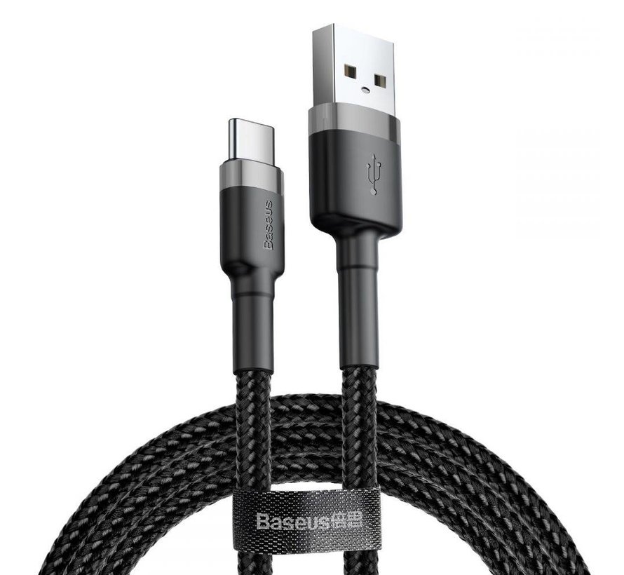 Baseus USB Typ C Kabel 1M Schwarz und Grau - Extra starkes geflochtenes USB-Kabel - 3A - 480Mbps - Klettband