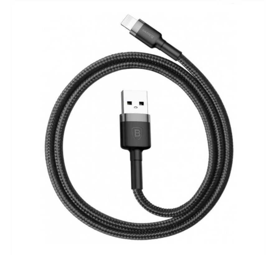 Baseus USB Lightning Cable 2M Black+Grey - Extra strong braided - USB cable - Output current: 1.5A - Transfer rate: 480Mbps - Velcro belt
