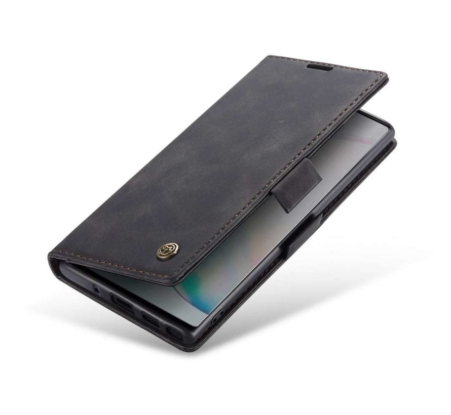 CaseMe Retro Wallet Slim Samsung Note 10 hoesje zwart - Flipcover - magnetische sluiting - 2 kaarthouders en een vak voor briefgeld