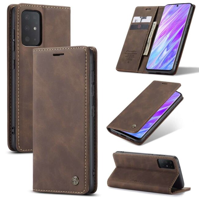 CaseMe Retro Wallet Slim Samsung S20 Ultra hoesje bruin - Flipcover - magnetische sluiting - 2 kaarthouders en een vak voor briefgeld