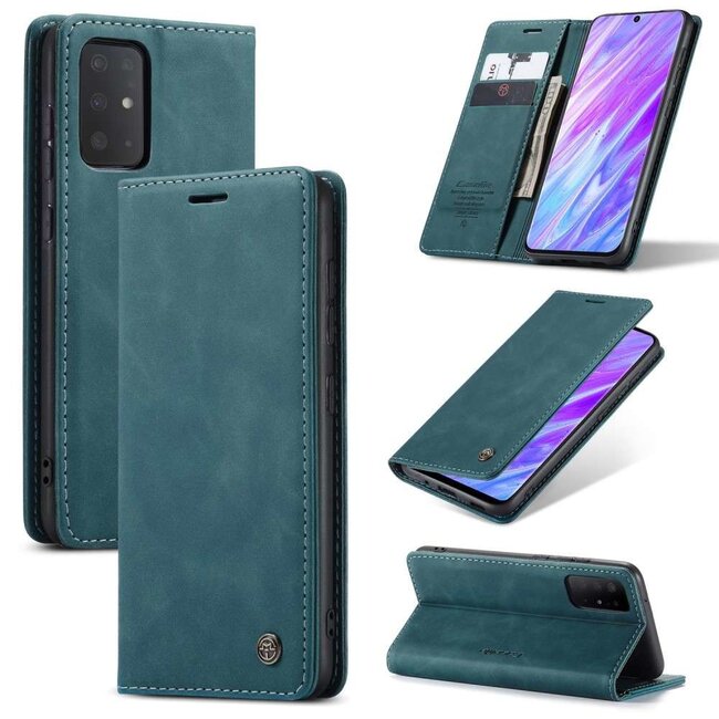 CaseMe Retro Wallet Slim Samsung S20 Ultra hoesje blauw - Flipcover - magnetische sluiting - 2 kaarthouders en een vak voor briefgeld