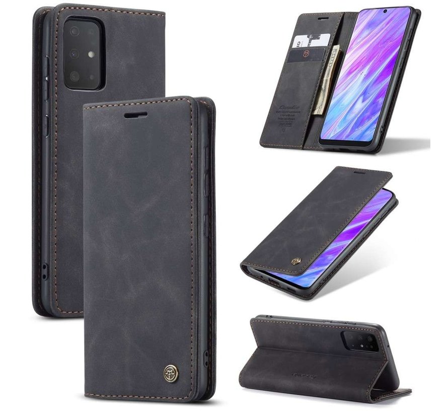 CaseMe Samsung S20 Plus Hulle Schwarz - Retro Wallet Slim | Staufächer | Magnetisch | Ständer