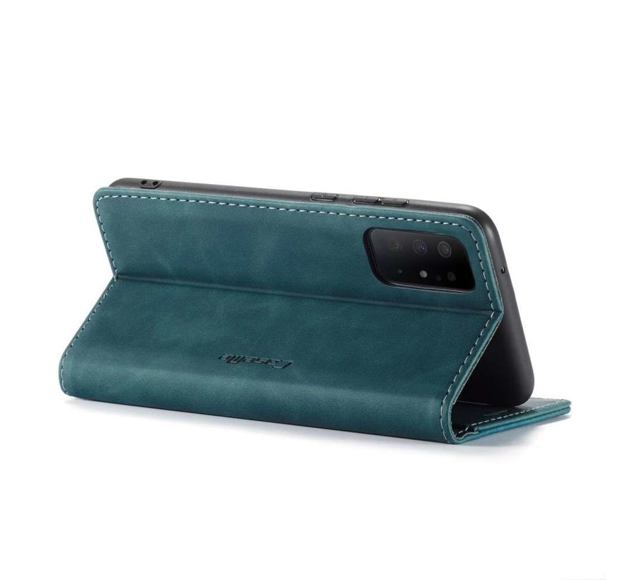 CaseMe Retro Wallet Slim Samsung S20 Plus hoesje blauw - Flipcover - magnetische sluiting - 2 kaarthouders en een vak voor briefgeld
