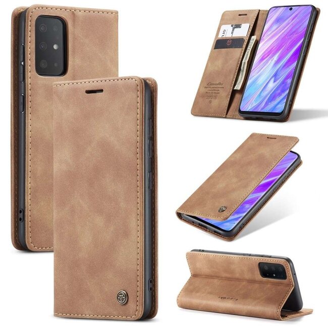 CaseMe Retro Wallet Slim Samsung S20 Plus hoesje lichtbruin - Flipcover - magnetische sluiting - 2 kaarthouders en een vak voor briefgeld