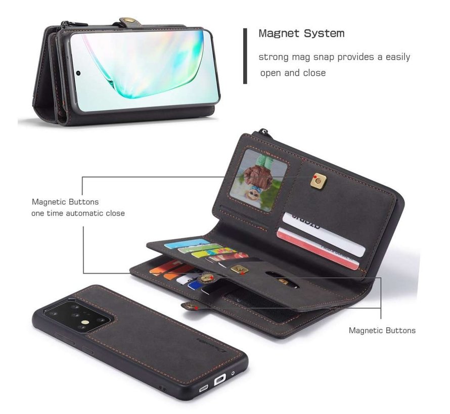 CaseMe Samsung S20 Ultra Hulle Schwartz - Multi Wallet Case | Staufächer | Magnetisch | Ständer