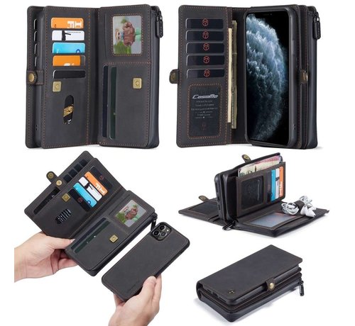 CaseMe CaseMe Multi Wallet iPhone 11 Pro Max hoesje zwart - Wallet - ruimte voor 10+ pasjes - extra ritsvak