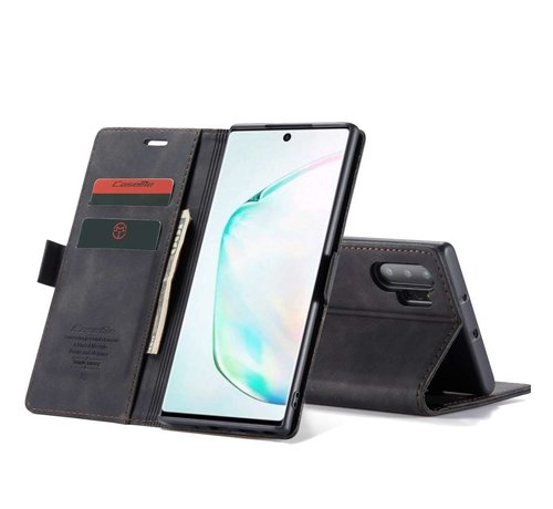 CaseMe CaseMe Retro Wallet Slim Samsung Note 20 hoesje zwart - Flipcover - magnetische sluiting - 2 kaarthouders en een vak voor briefgeld