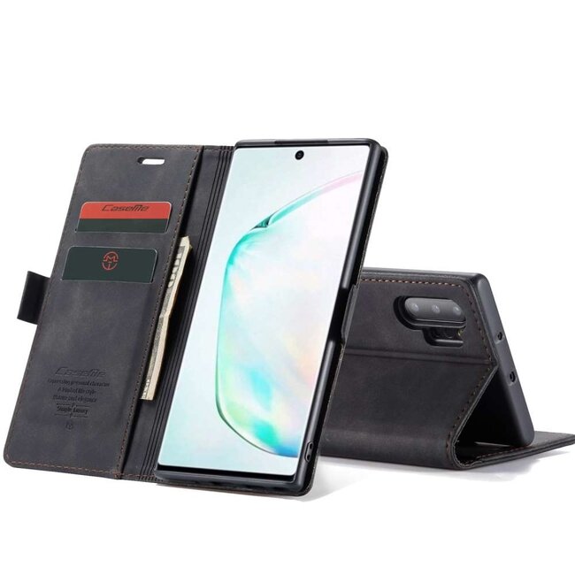 CaseMe Retro Wallet Slim Samsung Note 20 hoesje zwart - Flipcover - magnetische sluiting - 2 kaarthouders en een vak voor briefgeld