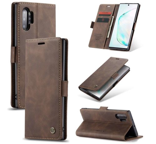 CaseMe CaseMe Retro Wallet Slim Samsung Note 20 hoesje bruin - Flipcover - magnetische sluiting - 2 kaarthouders en een vak voor briefgeld