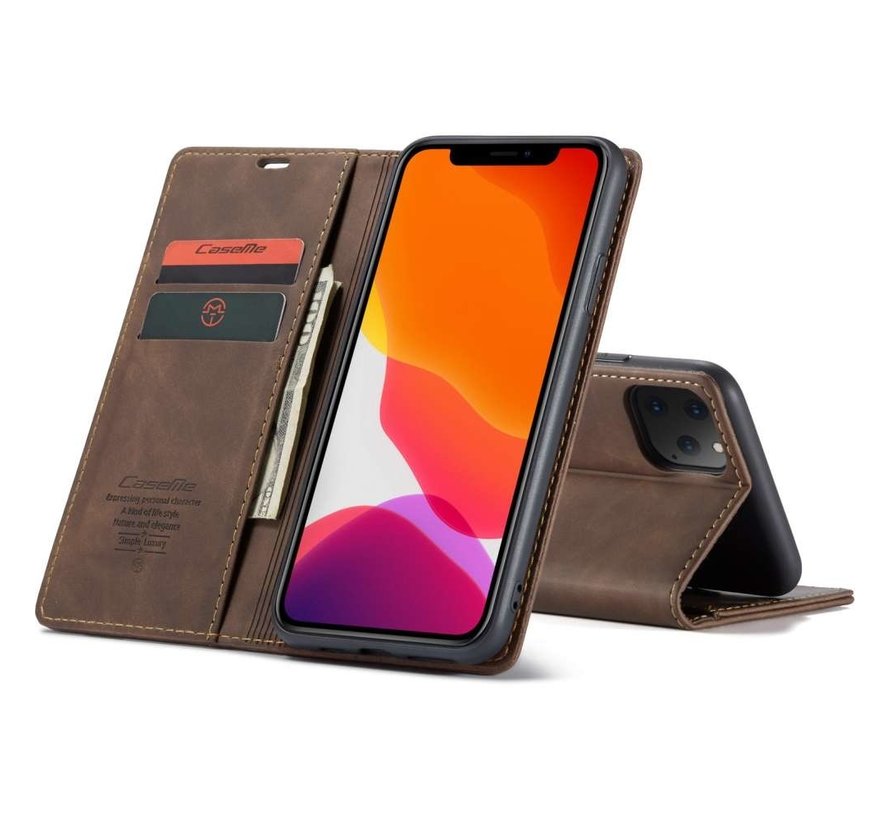 CaseMe iPhone 12 and iPhone 12 Pro Case Brown - Retro Wallet Slim - Wallet Protective Case - Soft Leather - 360° Protection - Kickstand Phone Holder - 2 Card Holder - Bill Slot Slot