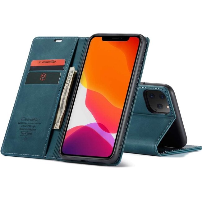 CaseMe Etui iPhone 12 Pro Max Bleu 6,7 pouces - Portefeuille Rétro Slim - Etui de Protection Portefeuille - Cuir Souple - Protection 360° - Support Téléphone Béquille - 2 Porte Cartes - Emplacement Bill Money