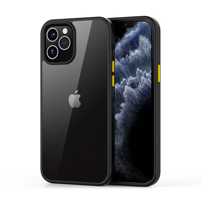 Devia iPhone 12 Pro Max  Case Transparent Black - Shark - yellow buttons on the side - Extra grip -  Fits perfectly - Material: TPU and PC - Up to 1.2 meters of fall protection