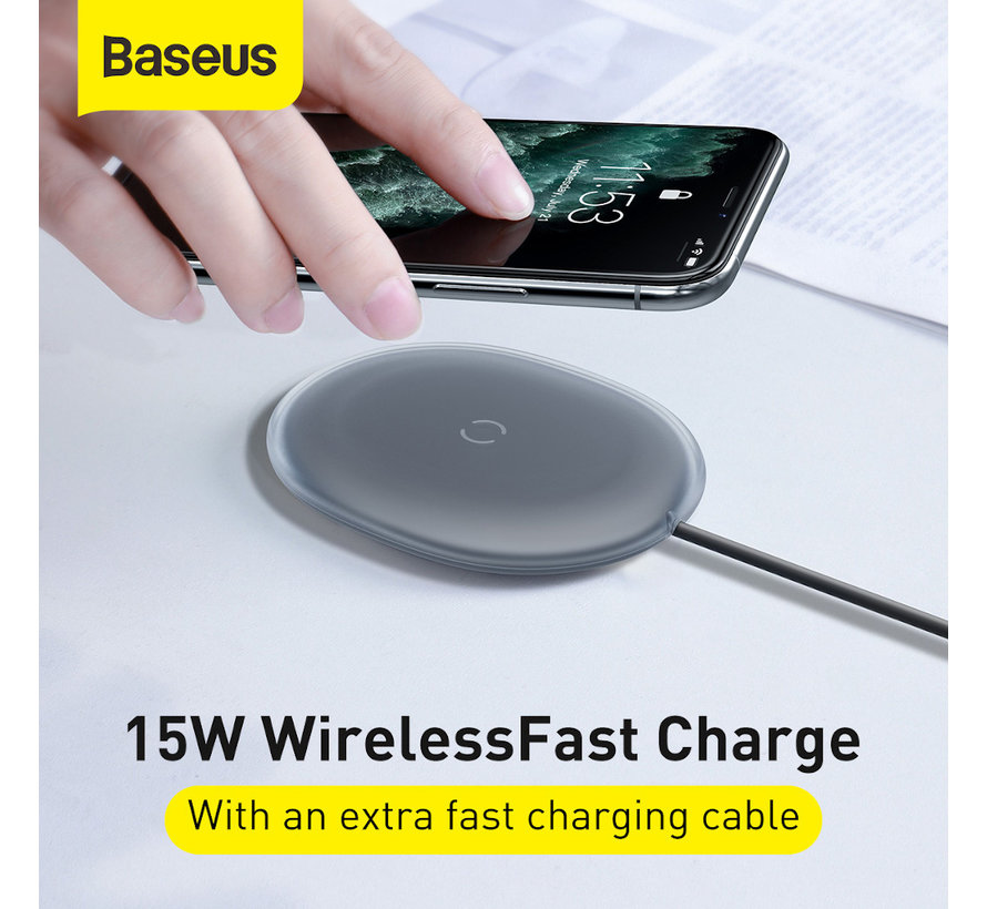 Baseus Jelly Wireless charger pad grijs inclusief 1.2 meter USB C kabel - 15W - geschikt voor iPhone Samsung en Android