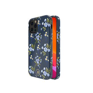 Kingxbar iPhone 12 / 12 Pro Hoesje Blauw Bloemen met Swarovski Kristallen