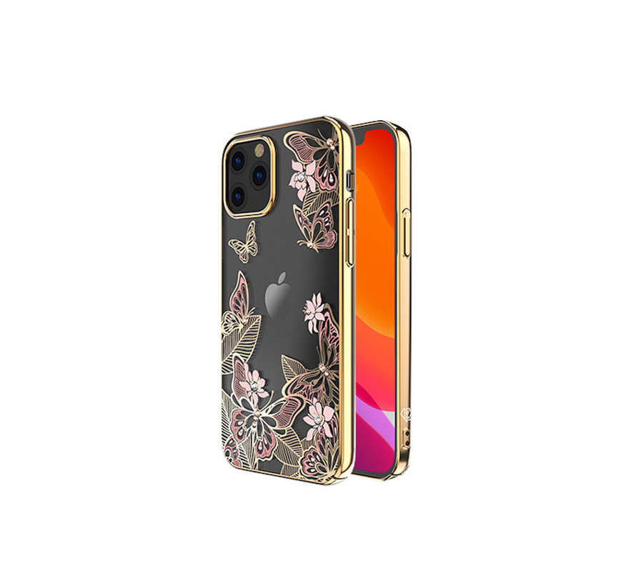 Kingxbar  iPhone 12 en iPhone 12 Pro hoesje roze goud vlinders - BackCover - anti bacterieel - Crystals from Swarovski