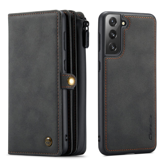 CaseMe Multi Wallet Samsung S21 hoesje zwart - Wallet - ruimte voor 10+ pasjes - extra ritsvak