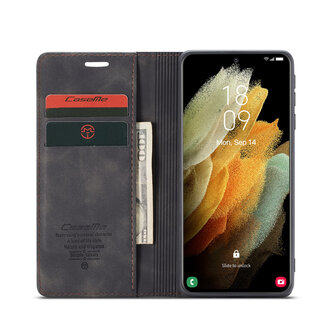 CaseMe Samsung S21 Ultra Hoesje Zwart - Retro Wallet Slim