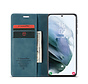 CaseMe Retro Wallet Slim Samsung S21 Plus hoesje blauw - Flipcover - magnetische sluiting - 2 kaarthouders en een vak voor briefgeld