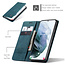 CaseMe Retro Wallet Slim Samsung S21 Plus hoesje blauw - Flipcover - magnetische sluiting - 2 kaarthouders en een vak voor briefgeld