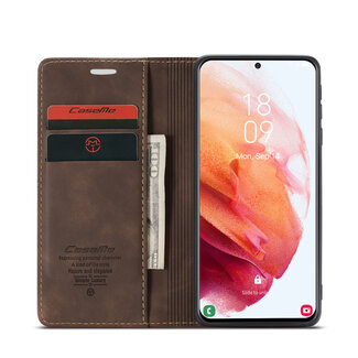 CaseMe Samsung S21 Hoesje Bruin - Retro Wallet Slim