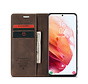 CaseMe Retro Wallet Slim Samsung S21 hoesje bruin - Flipcover - magnetische sluiting - 2 kaarthouders en een vak voor briefgeld