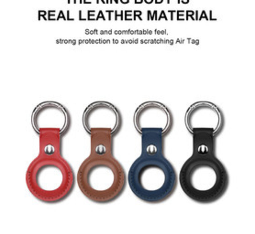 Devia Sleutelhanger ring voor Apple AirTag bruin leer - Airtag beschermhoesje - Apple Airtag hoes - Siliconen Airtag hoesje