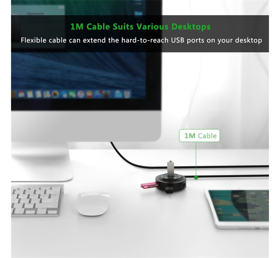Ugreen 4 USB 2.0-Port-Hub | 4x USB 2.0 | 1x Micro-USB | 1 Meter Kabel | Kompaktes Design