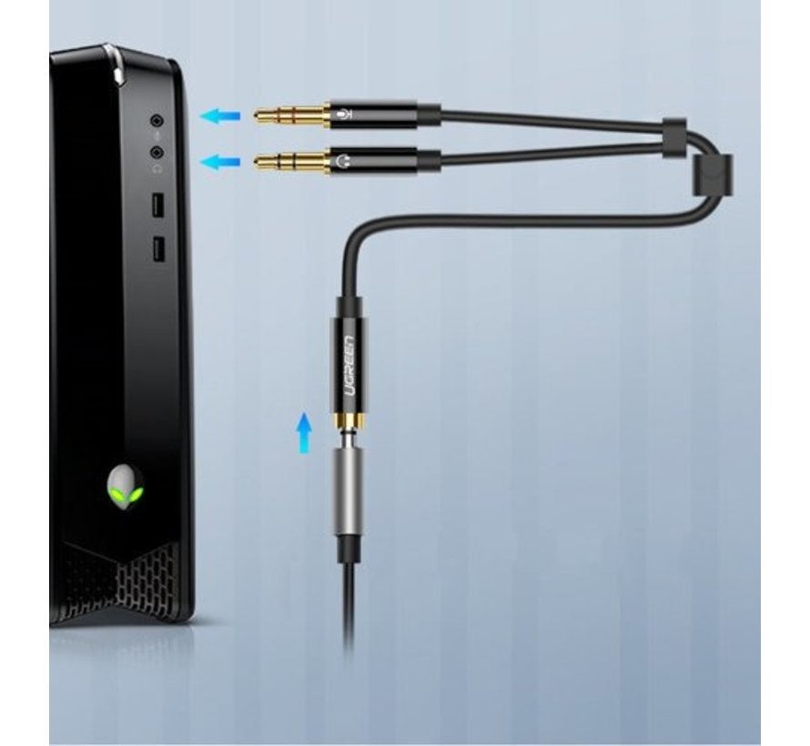 Ugreen Câble répartiteur pour casque avec microphone - Femelle vers 2x mâle - Câble de 20 cm - Sans enchevêtrement - Matériau TPE souple - Noir