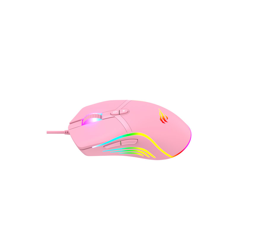 Havit GameNote Pink Taboo Gaming muis RGB verstelbaar tot 6400dpi - 1.5 meter USB A kabel