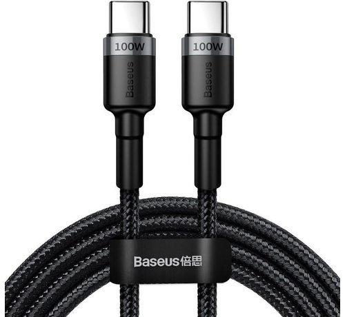 Baseus Baseus Cafule USB C Kabel naar USB C 2 meter zwart grijs - 5A - 100W - PD2.0 Power Delivery - QC3.0 Quick Charge - gewoven - velcro bandje