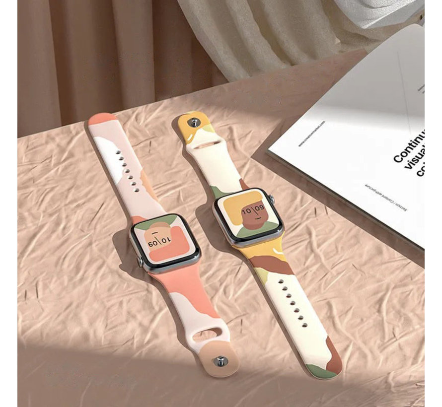 Suncia Silikon Apple Watch Band Hellbraun Muster - Passend für Apple Watch 7 Serie (41mm)