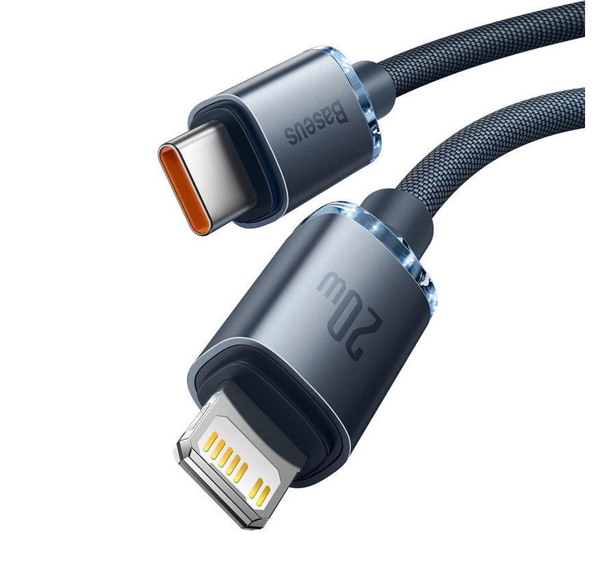 Baseus Crystal Shine USB C kabel naar Apple Lightning zwart  - 20W PD - 1.2 meter