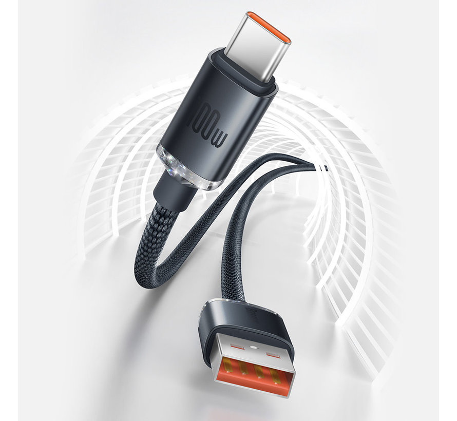 Baseus Crystal Shine USB naar USB C kabel zwart 1.2 meter - 100W - Ook geschikt voor laptops