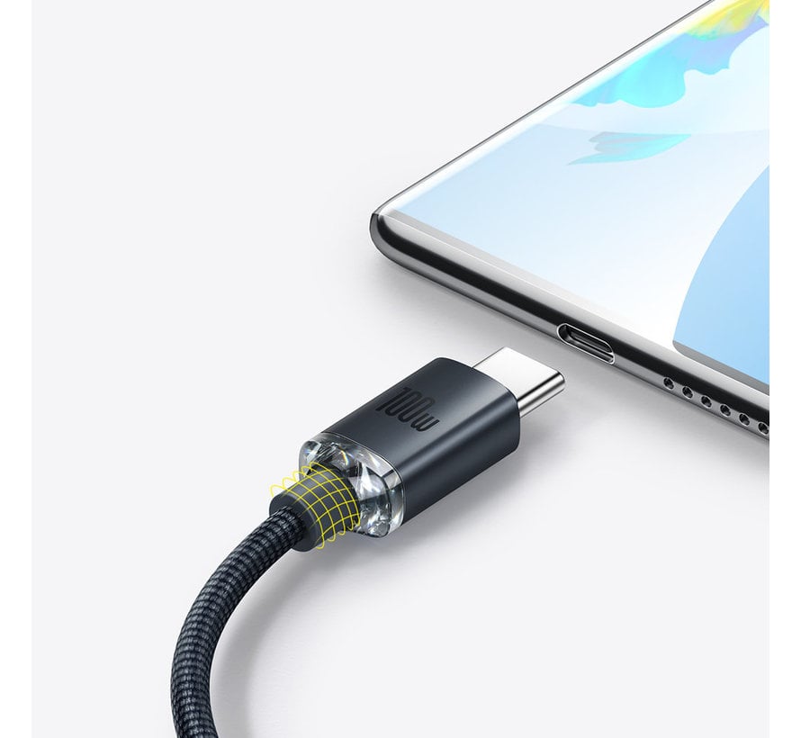 Baseus Crystal Shine USB naar USB C kabel zwart 1.2 meter - 100W - Ook geschikt voor laptops