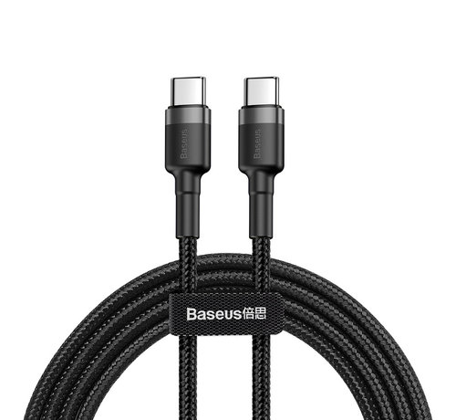 Baseus Baseus Cafule USB C Kabel naar USB C 2 meter zwart - 3A - 60W - PD2.0 Power Delivery - QC3.0 Quick Charge - gevlochten -velcro bandje
