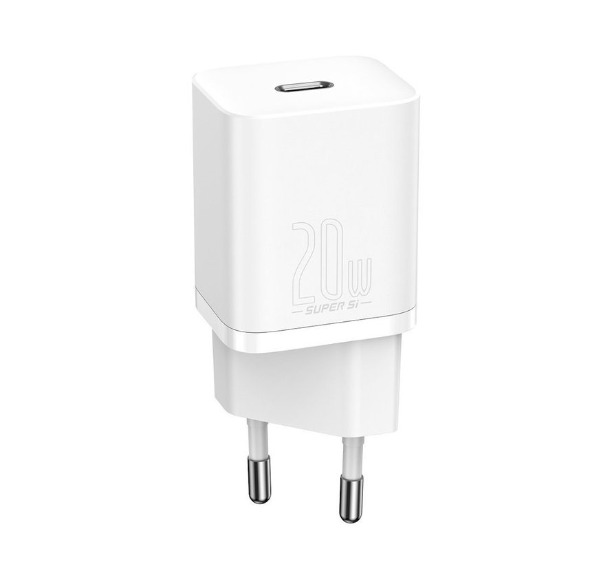 Baseus Reiseladegerät 20W mit USB C auf Apple Lightning Kabel 1 Meter - Weiß - Unterstützt iP 20W PD Power Delivery