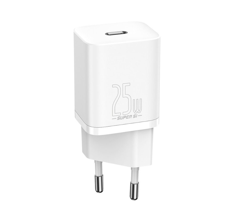 Baseus Travel Charger 25W avec câble USB C vers USB C 1 mètre - Blanc - Compatible de charge rapide