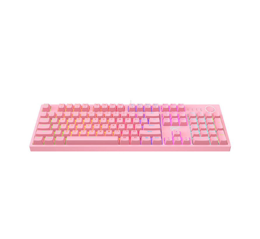 Havit GameNote Gaming keyboard Pink RGB - Kailh blue switches - anti ghosting - 1.6 meter cable - multimedia keys - Qwerty layout