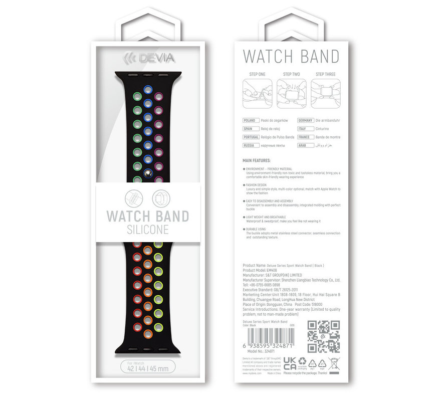 Devia Sport 2 Apple Watch bandje 38/40/41mm Zwart Rainbow - geschikt voor Apple Watch 7 / 8 Series