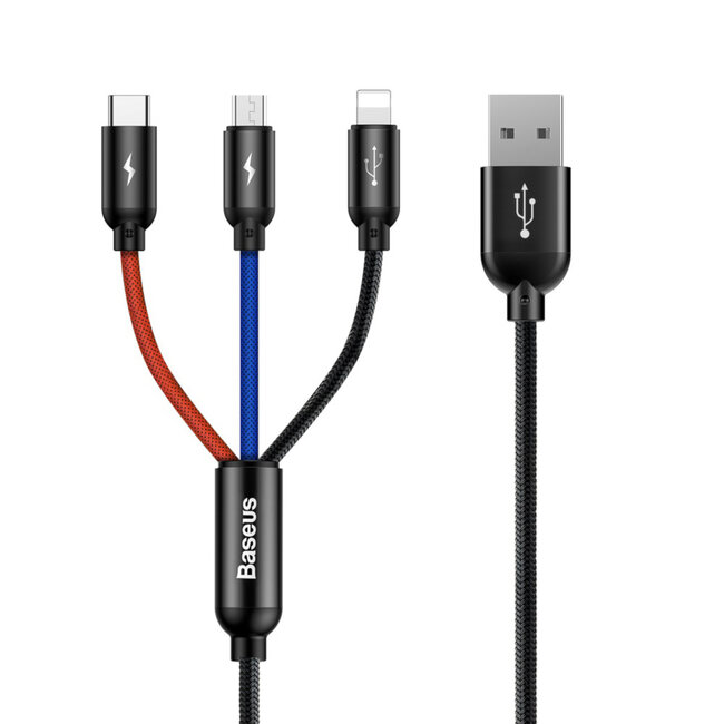 Baseus Color 3in1 USB naar USB C/Lightning/Micro 1.2M