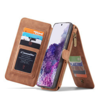 CaseMe Samsung S20 Ultra Hoesje Bruin - 2 in 1 Zipper Wallet Case