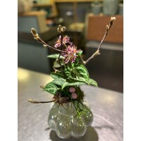 Paars Bloemstuk in Glazen Bolvaas