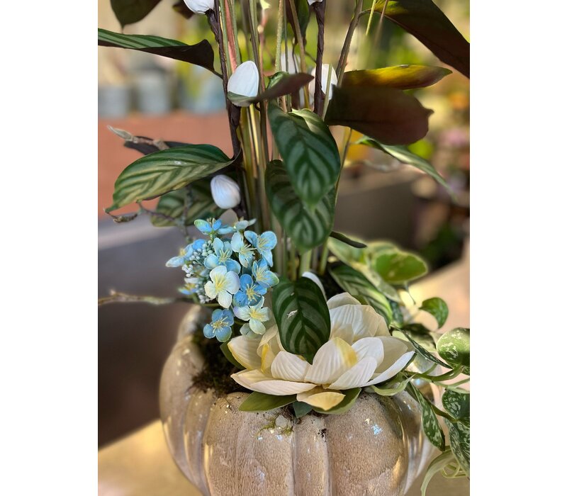 Tropisch Groen Zijden Arrangement in Glanzende Pot