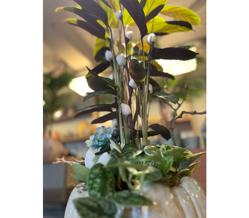 Tropisch Groen Zijden Arrangement in Glanzende Pot