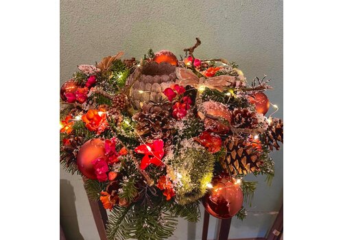 Rood Kerststuk Waxinelichthouder