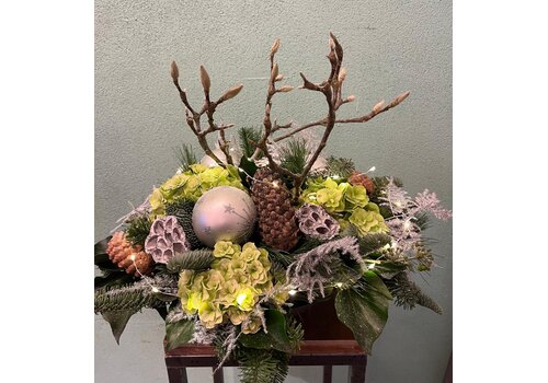 Kerststuk Groen/Zilver