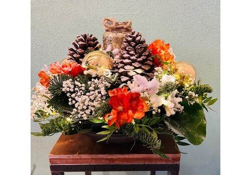 Kerststuk Oranje tinten