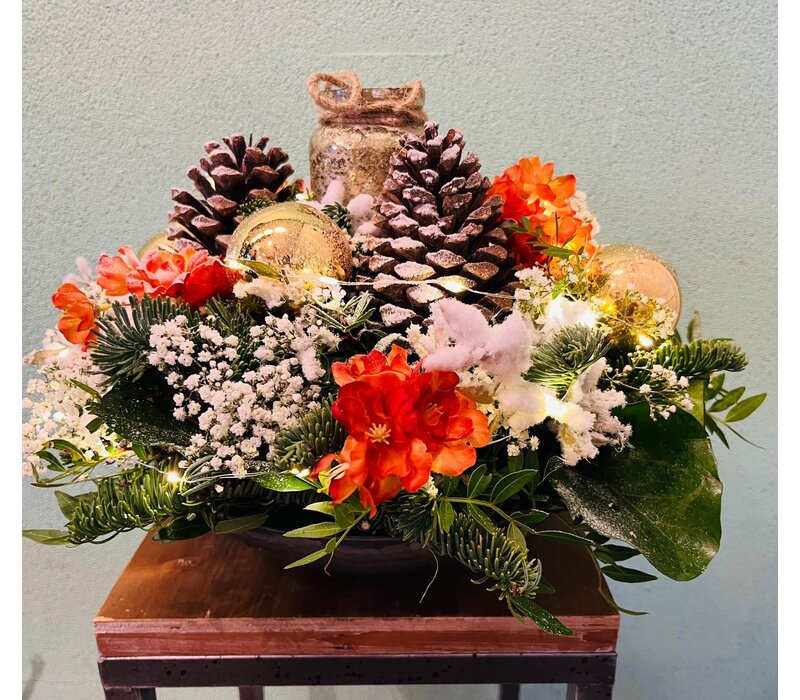 Kerststuk Oranje tinten