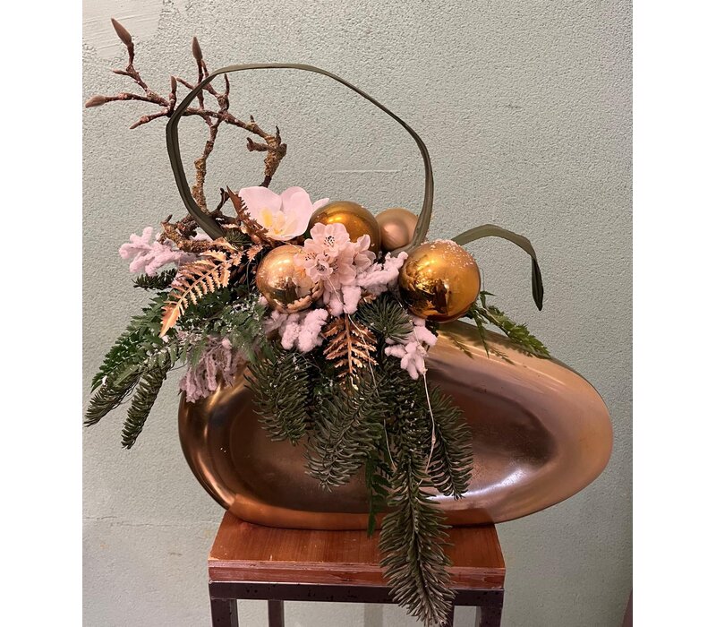 Gouden Kerststuk Ovale Vaas