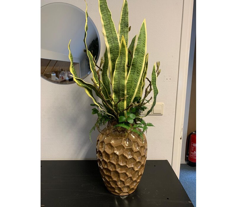 Vaas met sansevieria en natuurlijke accenten